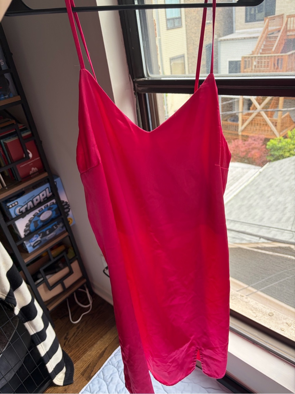 Fuchsia Satin Midi Slip Dress with Spaghetti Straps - Never Worn